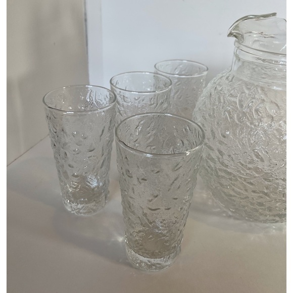 Vintage Anchor Hocking Lido Milano Glass Crystal Clear Ball Pitcher w 8 glasses - Picture 3 of 7